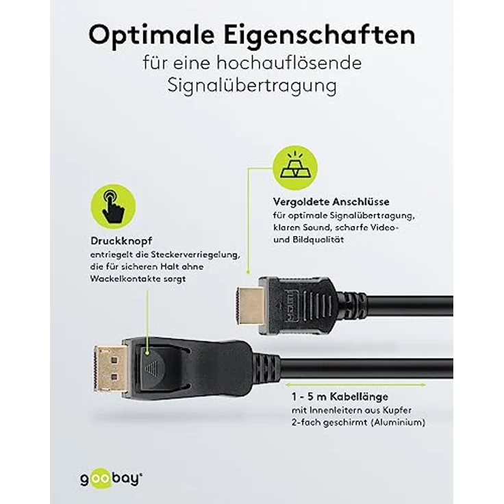 Goobay 64836 DisplayPort 1.2 auf HDMI Adapterkabel 1.4 4K@30Hz / Ultra High Speed HDMI Kabel/Stecker vergoldet für einwandfreie Signalübertragung/Laptop verbinden mit TV, PC und Monitor /2M – Bild 4