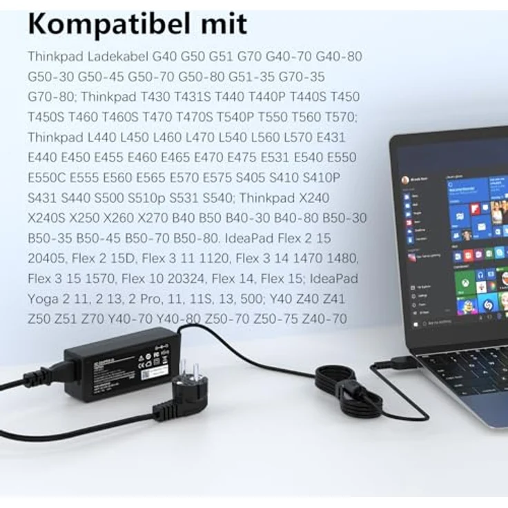 VUOHOEG 45W Laptop Ladekabel Netzteil, Kompatibel mit Lenovo ThinkPad und IdeaPad, sicher & zuverlässig, 100~240V, ADLX45NCC3A – Bild 4
