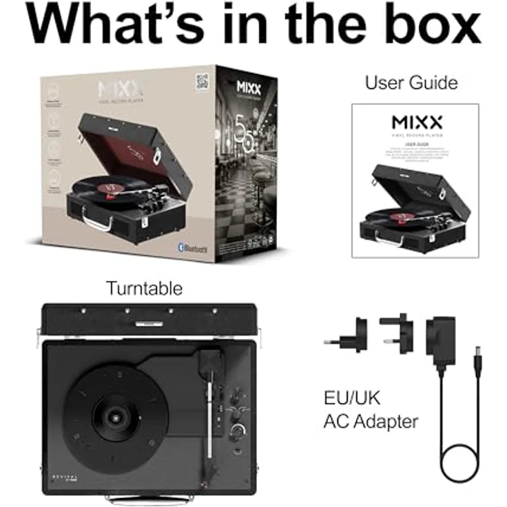 Mixx Revival 55, Stereo-Vinyl-Plattenspieler mit Bluetooth-Funktion und integrierten Lautsprechern, Retro Vintage-Design, Creme – Bild 5