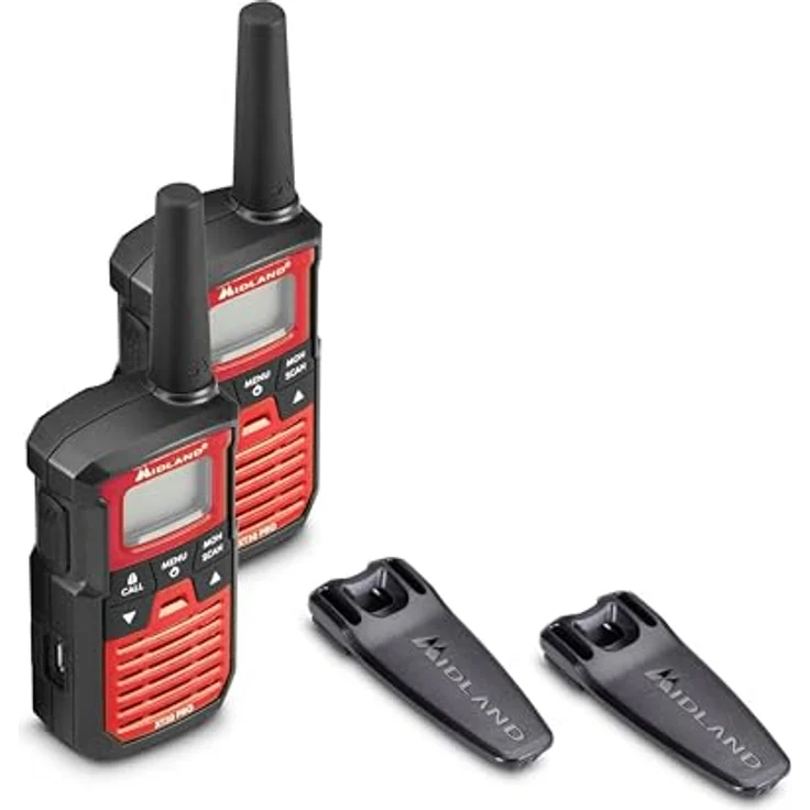 MIDLAND Walkie Talkie XT10 Pro, 16 PMR446-Kanäle, spritzwassergeschützt, Schwarz/Rot - 2er Pack – Bild 3