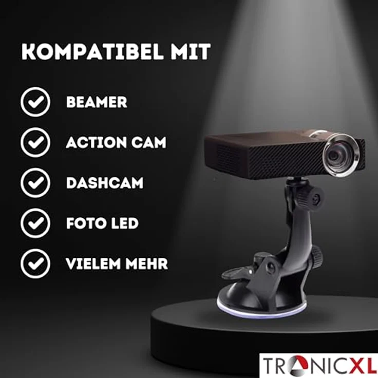 TronicXL Saugnapf Halterung für Mini Beamer 1/4", Premium Halterung für Anker Wimius XGIMI Mars Vankyo, starker Halt auf glatten Oberflächen, zwei Gelenke für perfekten Blickwinkel – Bild 5