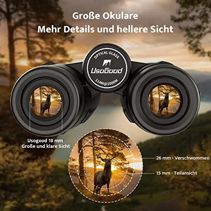 Usogood Fernglas 10x42 HD, BAK4 Prisma und FMC Objektiv, Smartphone-Adapter, 3 Jahre Garantie, ideal für Vogelbeobachtung und Jagd – Bild 2