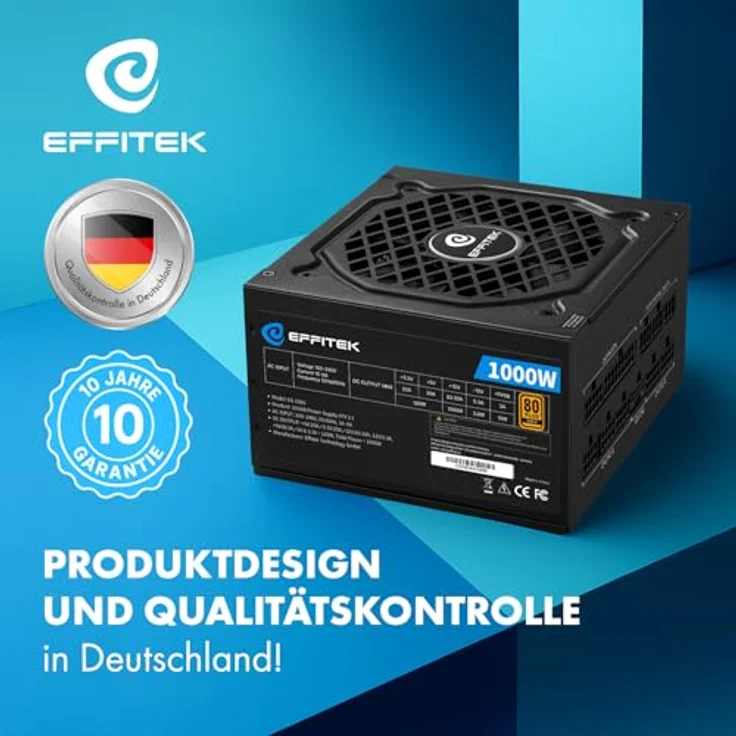 EFFITEK Gold Series 1000W Netzteil, 80 Plus Gold, ATX 3.1 & PCIe 5.1 kompatibel, vollmodular, geräuscharm, Japan 105°C Kondensator, aktives PFC, Premium 16AWG Kabel – Bild 5