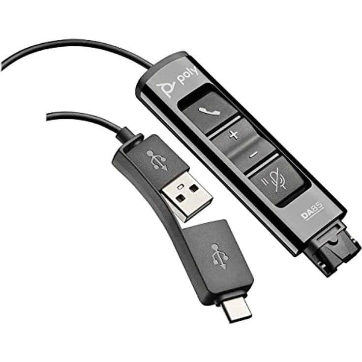 Poly DA85 QD Adapter auf USB-A oder USB-C, externe Soundkarte mit Echo-Unterdrückung und akustischem Gehörschutz – Bild 2