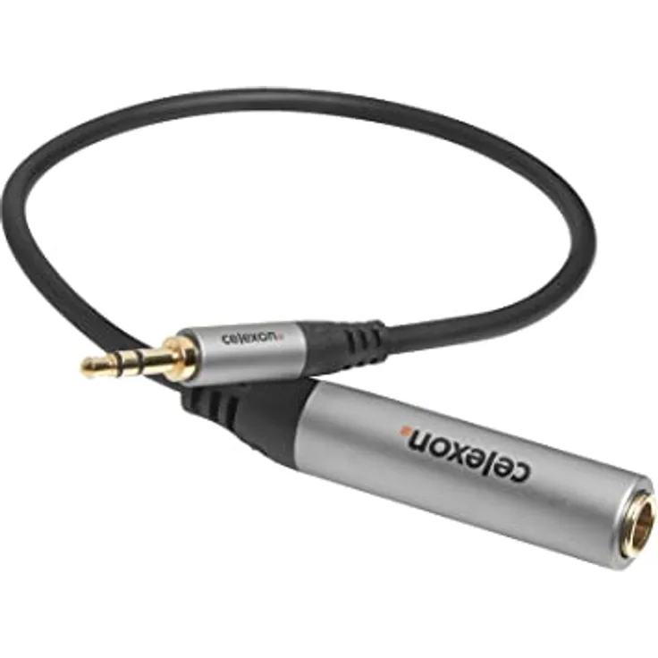 celexon 3,5mm Stereo Klinke auf 6,3mm Stereo Klinke Audioadapter, 0,25m, 3-fach geschirmt, vergoldete Kontakte, schwarz