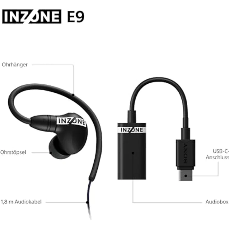 SONY INZONE E9, In-ear Gaming-Kopfhörer mit 360 Spatial Sound, Noise Isolation, USB-C Audiobox, Schwarz – Bild 7