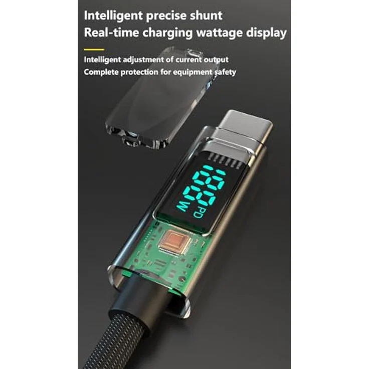 Dudao L7C, USB-C - USB-C 100W Kabel mit LED-Anzeige, 1m, schwarz – Bild 3