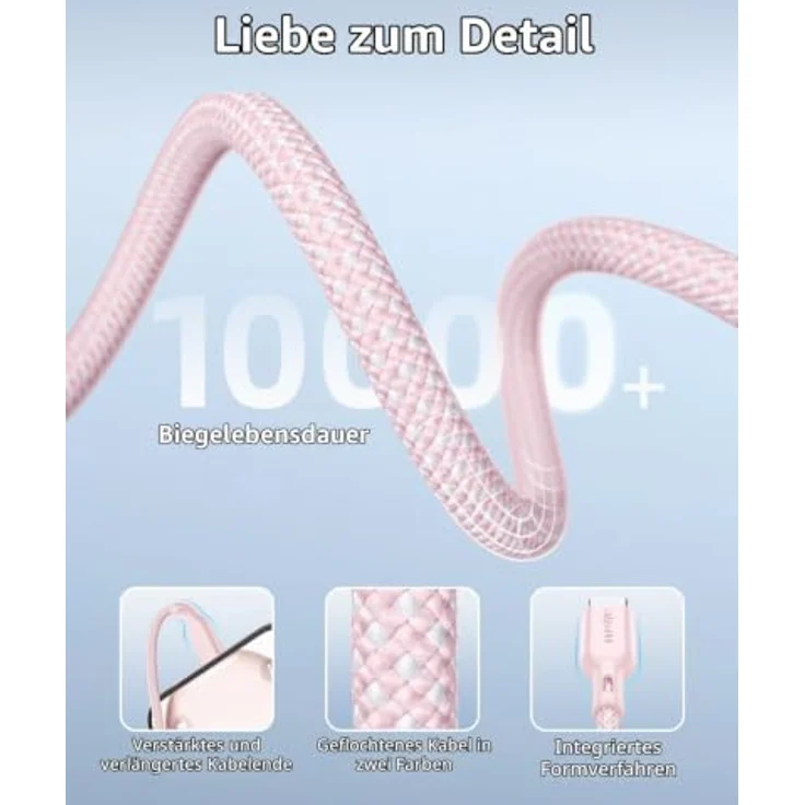 InnoStyle USB-C Schnellladekabel 60W, 2m, rosa für iPhone & Samsung – Bild 4
