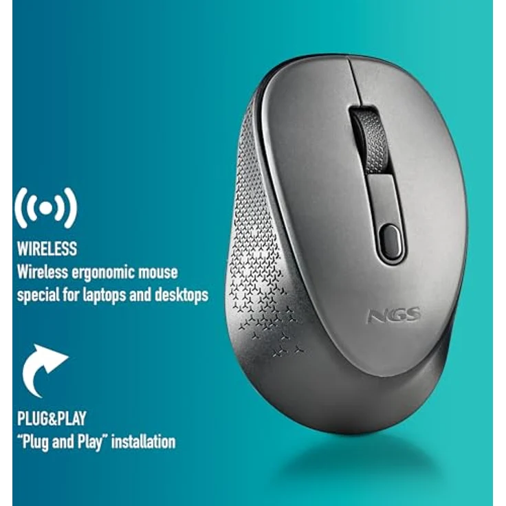 NGS Dew Gray, Funkmaus mit optischem Sensor, ergonomisch, lautlos, 800/1600 DPI, Plug & Play, beidhändig, Nano-Receiver – Bild 2