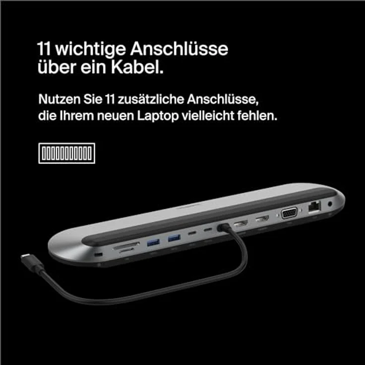 Belkin Connect Universal-USB-C-11-in-1-Pro-Dock für 3 Monitore, Silicon Motion-Technologie; für Chromebook, Mac- + Windows-Laptops; 100 W PD; Datentransfer mit 10 Gbit/s; 2,5-Gbit/s Ethernet, Schwarz – Bild 2