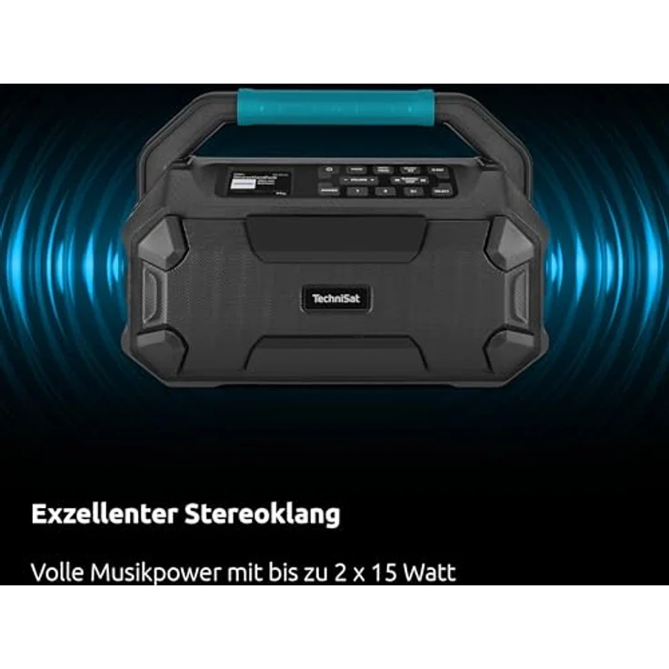 TechniSat Viola 231 OD Baustellenradio (DAB+, UKW, Bluetooth) - Makita-Akku kompatibel, Spritzwassergeschützt, 2 x 15 W (Schwarz) – Bild 4