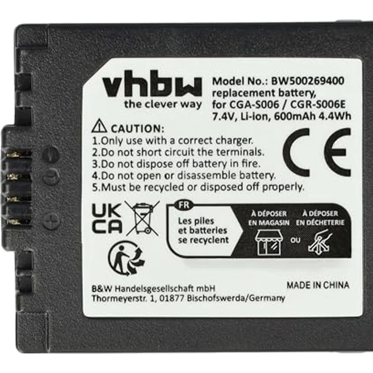 vhbw 3X Akku Ersatz für Panasonic DMW-BMA7, leistungsstarker Lithium-Ionen Akku mit 600 mAh und 7,2 Volt – Bild 5