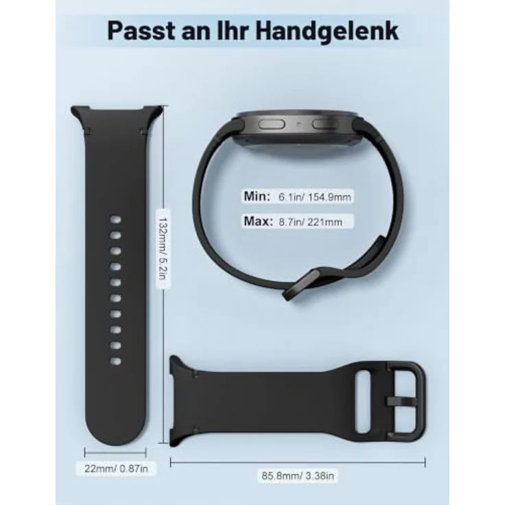 MoKo Sport Armband für Samsung Galaxy Watch 9/8/8 Classic, M/L, Silikon, atmungsaktiv, wasserdicht, verstellbar – Bild 5