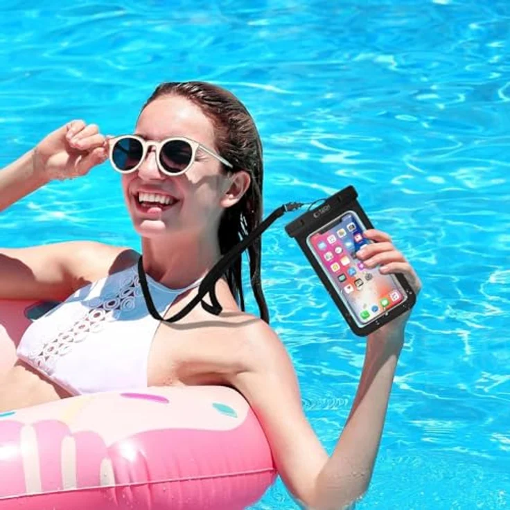 TechProtect Universelle Wasserdichte Handyhülle IPX8, Orange-Schwarz für Geräte bis 6,9 Zoll mit Umhängeband – Bild 4