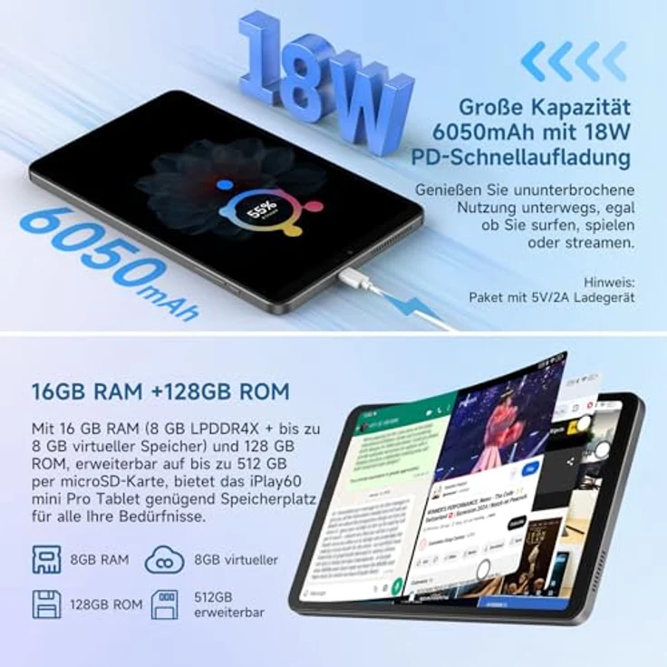 ALLDOCUBE Android 14 Tablet, Tablet Gaming 8.4 Zoll G99 iPlay 60 Mini ...