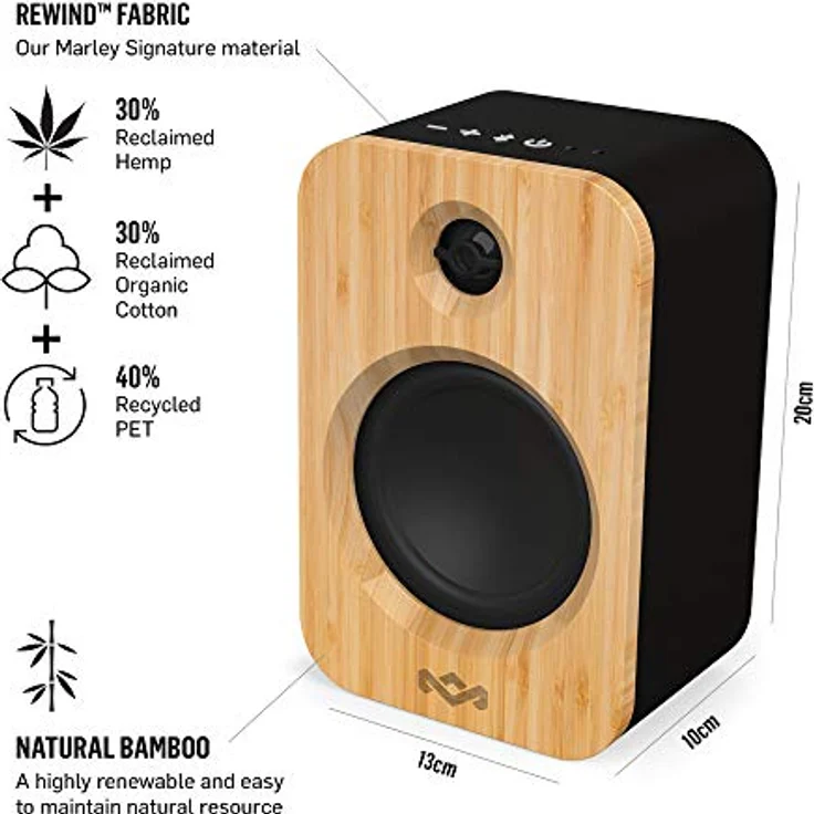 House of Marley Get Together Duo Bluetooth-Lautsprecher - Nachhaltig hergestellte Regallautsprecher , Wireless Soundsystem, Netzbetrieb/ 20 Stunden Akku, Aux-in-Funktion, High-Definition-Verstärker – Bild 2