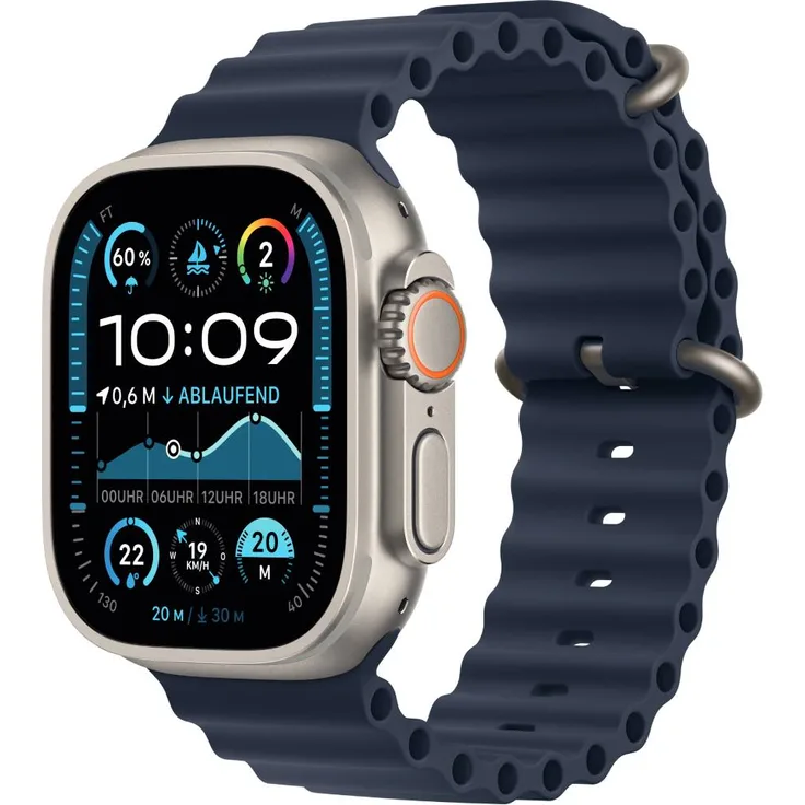 Apple Watch Ultra 2 GPS + Cellular, 49 mm Titangehäuse, Ocean Armband Marine, One size