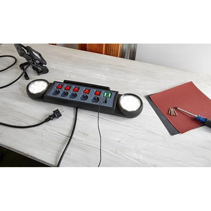 Northpoint LED Steckdosenleiste mit Wandmontage, 4 Steckdosen, 2 USB, 1 USB-C, Smartphonehalterung, 1,8m Kabel – Bild 3