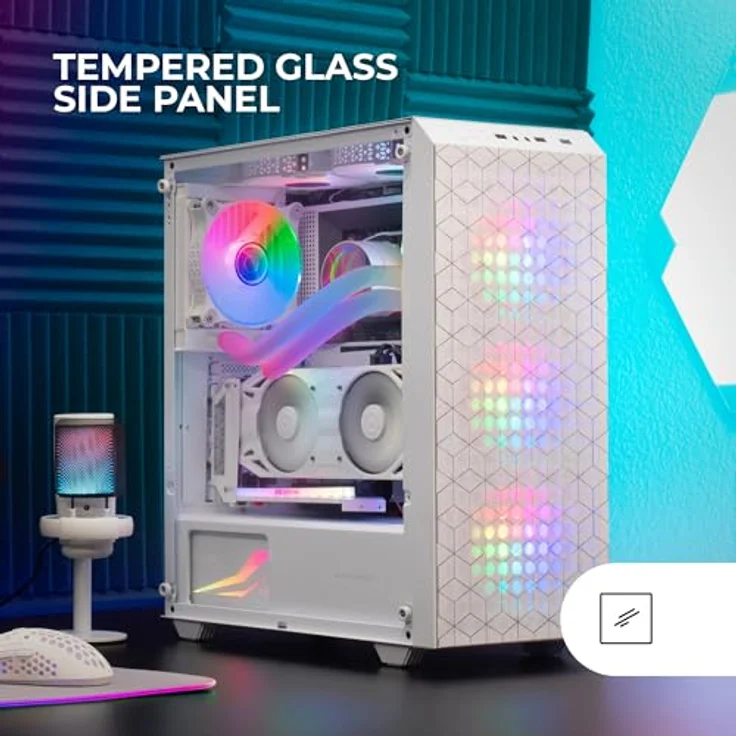 MARSGAMING MC-MAG ATX-Gaming-Gehäuse, Vollverglast mit 3X 120mm FRGB-Lüftern, 360mm Flüssigkeitskühlung, Weiß – Bild 2