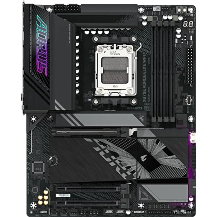Gigabyte X870E A Elite WIFI7-Mainboard - Unterstützt AMD Ryzen 9000 CPUs, 16+2+2 Phasen Digital-VRM, bis zu 8000MHz DDR5 (OC), 3xPCIe 5.0, Wi-Fi 7, 2.5GbE LAN, USB 4, schwarz – Bild 2