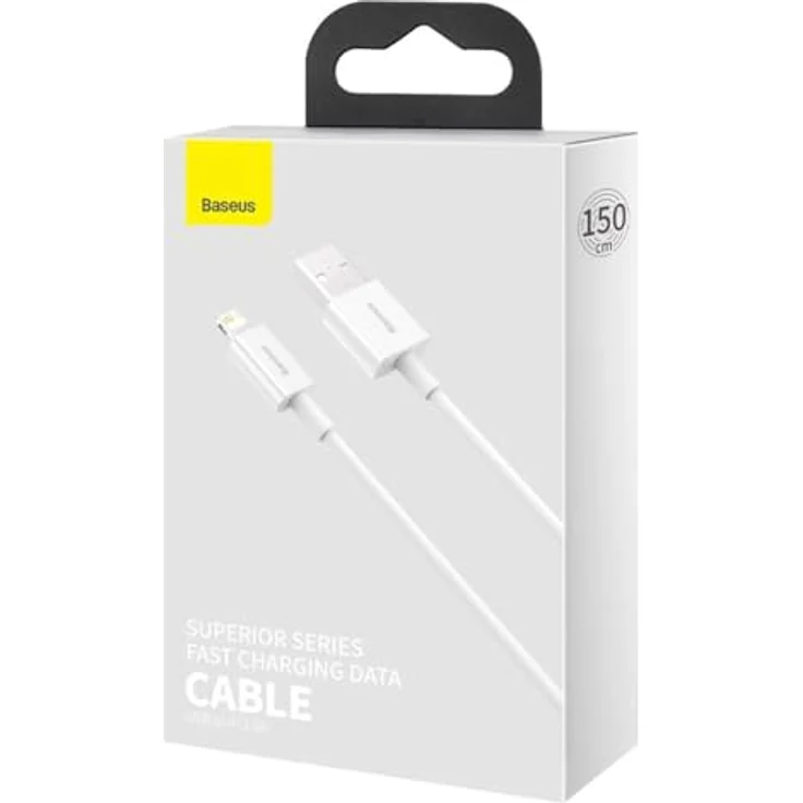 Baseus Superior Schnell-Ladekabel USB auf Lightning, 2,4A, 1,5m, weiß, für schnelle Datenübertragung und erweiterten Schutz – Bild 1