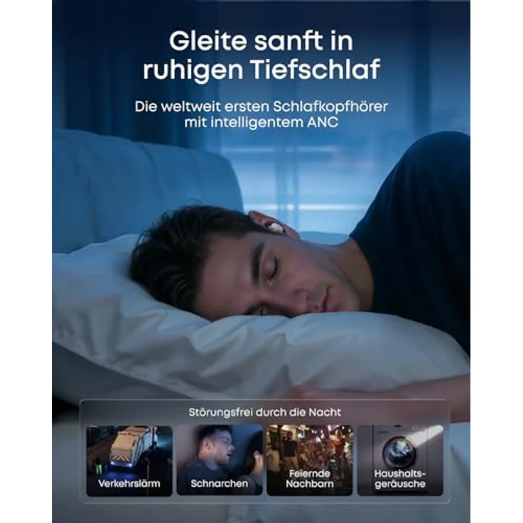 soundcore Sleep A30, Schlafkopfhörer mit intelligentem ANC und adaptiver Schnarchmaskierung, ultra-komfortabel für Seitenschläfer – Bild 2