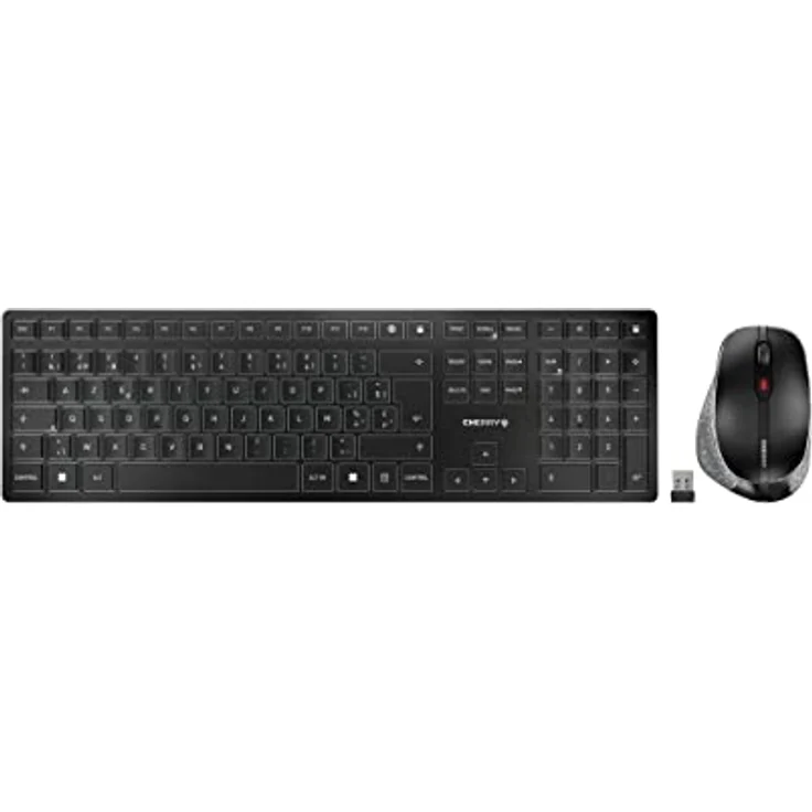 CHERRY DW 9500 SLIM, Kabelloses Tastatur- und Maus-Set, Ergonomische Rechtshändermaus, Belgisches Layout (AZERTY), Schwarz-Grau, Bluetooth oder 2,4 GHz Funk – Bild 1
