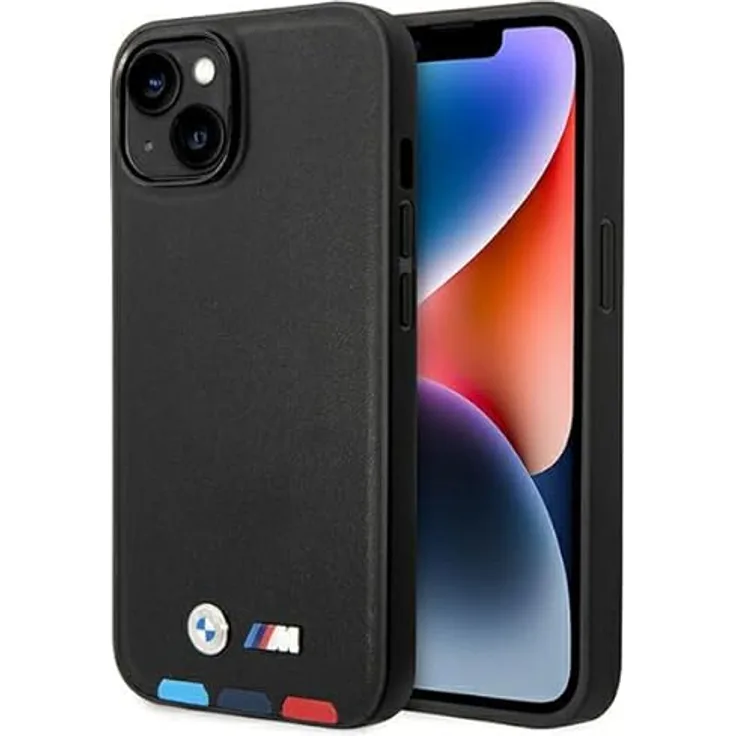 Etui BMW BMHMP14S22PTDK Hülle für iPhone 14 6,1" schwarz/Black Leather Stamp Tricolor