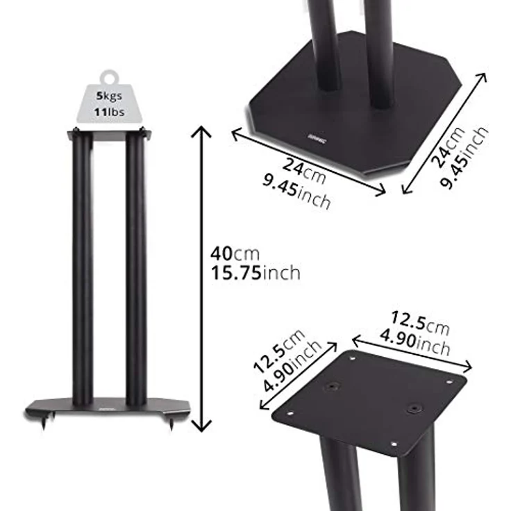 Duronic SPS1022 - 40 Twin Lautsprecherständer 40 cm schwarze Metall Basis / 40 cm Höhe / geeignet für Lautsprecher - Hi-Fi und Heimkinoanlagen. – Bild 3