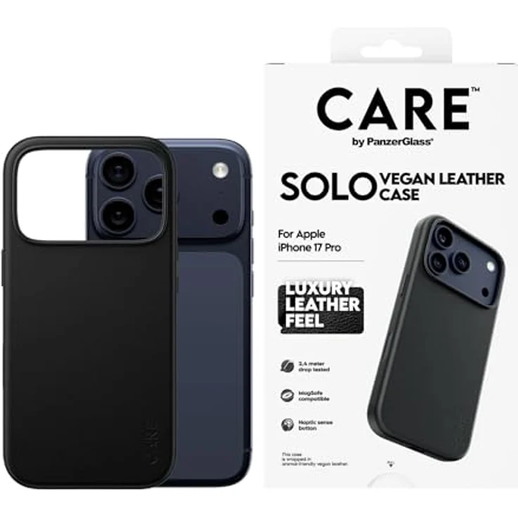 CARE BY PANZERGLASS Solo Case Black für iPhone 17 Pro, Fallschutz bis 2,4 Meter, Luxuriöses Ledergefühl, MagSafe-kompatibel, FSC-zertifizierte Verpackung – Bild 2