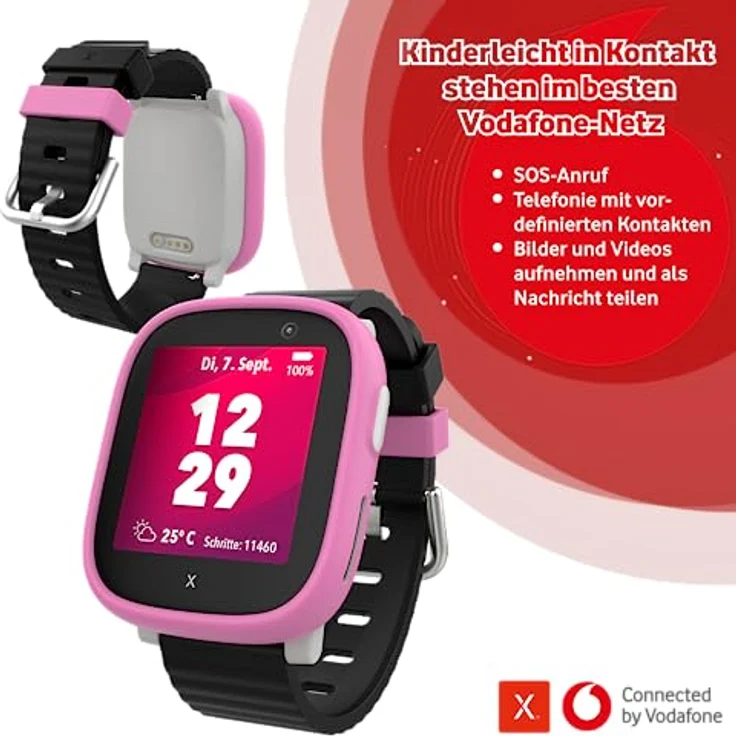 Vodafone Xplora X6 Play Smartwatch für Kinder | Back-to-School Paket Tarif (3 Mon. kostenlos) + 50€ Amazon-Gutschein nach SIM-Registrierung | Anrufe, SOS-Knopf, GPS, Kamera | Loops in Pink + Grün – Bild 3