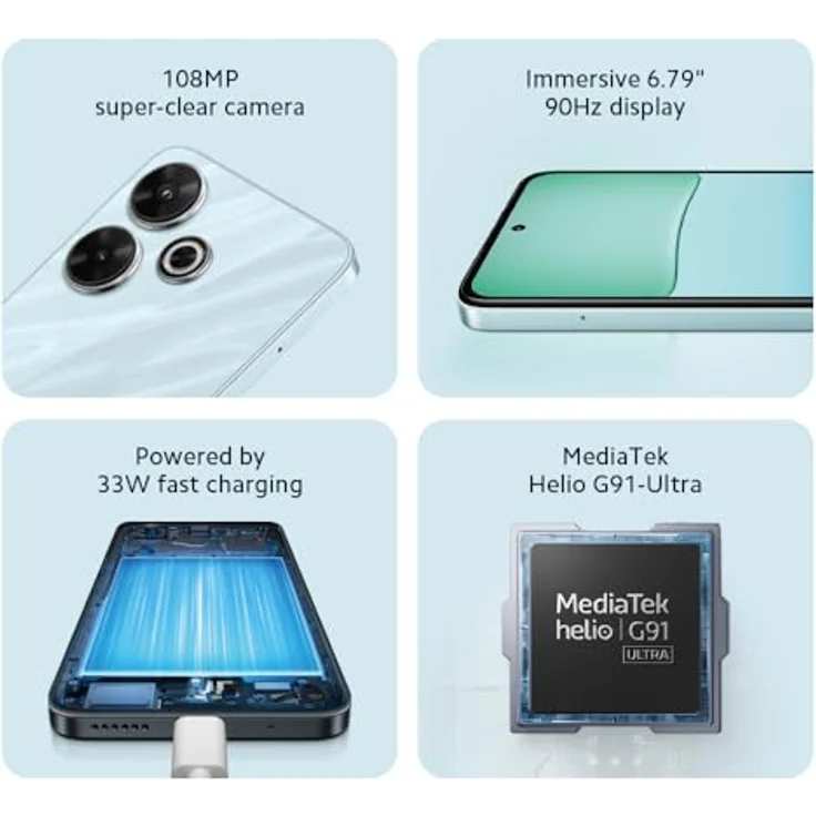 Redmi XIAOMI 13, Smartphone mit MediaTek HelioG91, 6.79" FHD+ Display, 108 MP Hauptkamera, 5030mAh Akku, 8GB RAM, 256GB Speicher, Blau – Bild 4