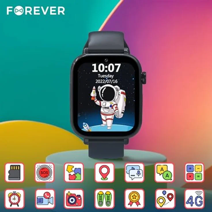 FOREVER Kids Look Me! 3 KW-520 Schwarz - Smartwatch mit SIM Karte - 1,85” Display - GPS/LBS/Wi-Fi Standort - SOS Funktion - Anrufe & Video - IP65 Wasserdicht Kinder – Bild 2