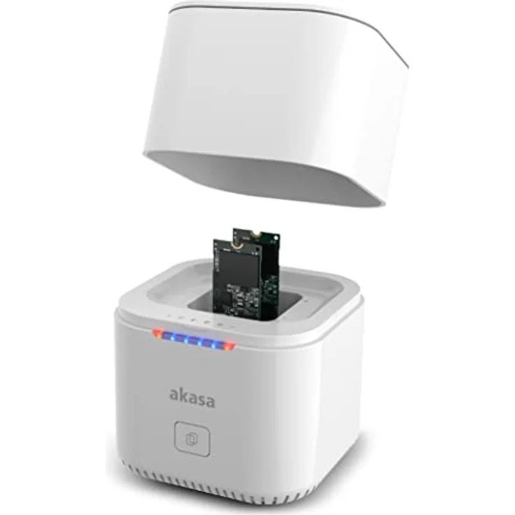 Akasa DuoDock MX | Dual M.2 PCIe NVMe SSD Dockingstation mit Offline-Klon | bis zu 10 Gbit/s | Eingebauter Lüfter und Schutzhülle | Für M.2 PCIe M Key und B+M Key SSD | Weiß – Bild 1