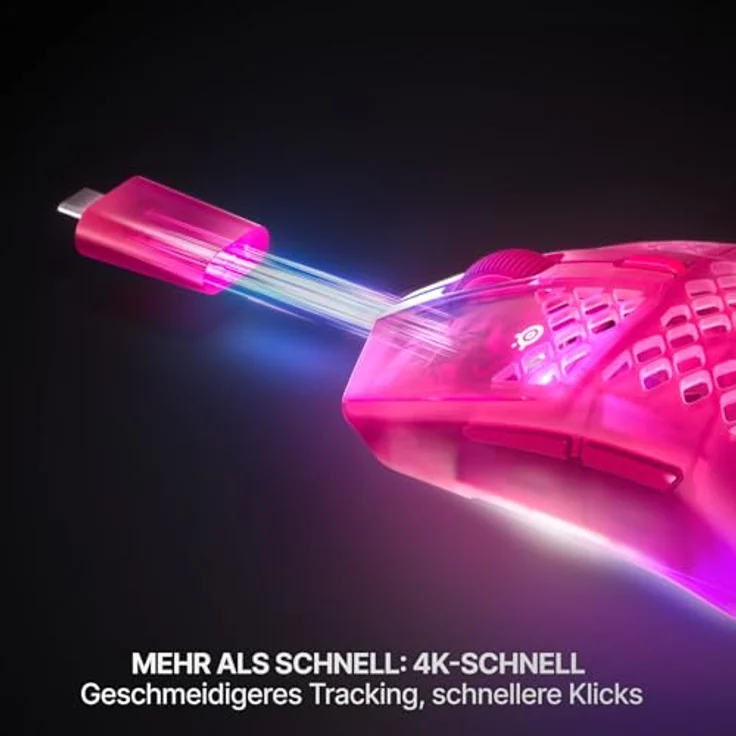 SteelSeries Aerox 3 Wireless Gen 2 – Ultraleichte 68-g-Gaming-Maus mit 26K DPI-Sensor, 200 Std. Akkulaufzeit, IP54, RGB, Magenta – Bild 3