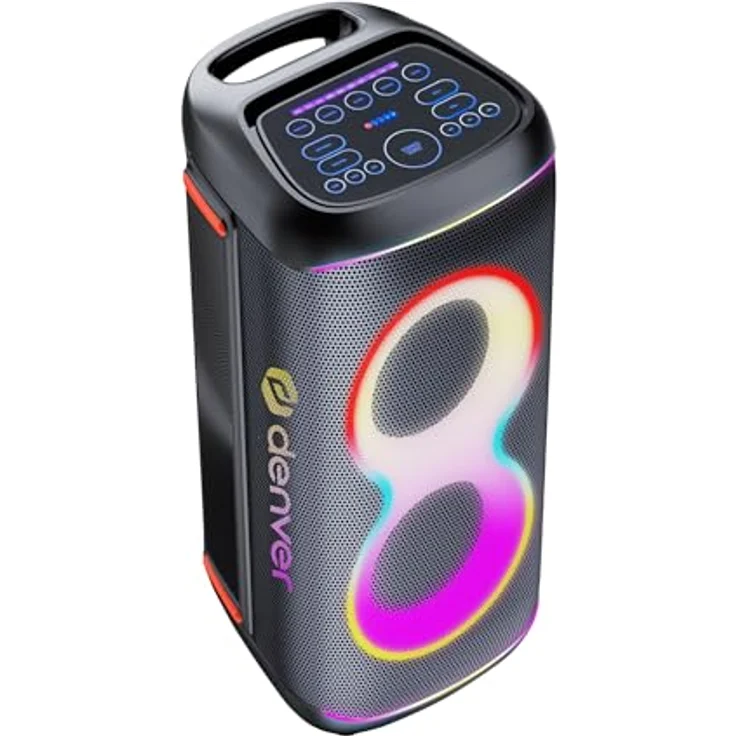 DENVER BPS-370, Bluetooth Lautsprecher mit 100 W RMS, synchronisierten LED-Effekten und IPX4 Spritzwasserschutz, tragbar mit Griff und Rollen – Bild 2