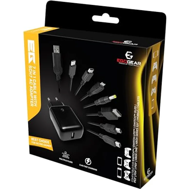 EgoGear - SCH7 7 in 1 Ladekabel mit schnellem Euro-USB-Ladegerät für Konsolen, Controller, Handys, Tablets – Bild 1