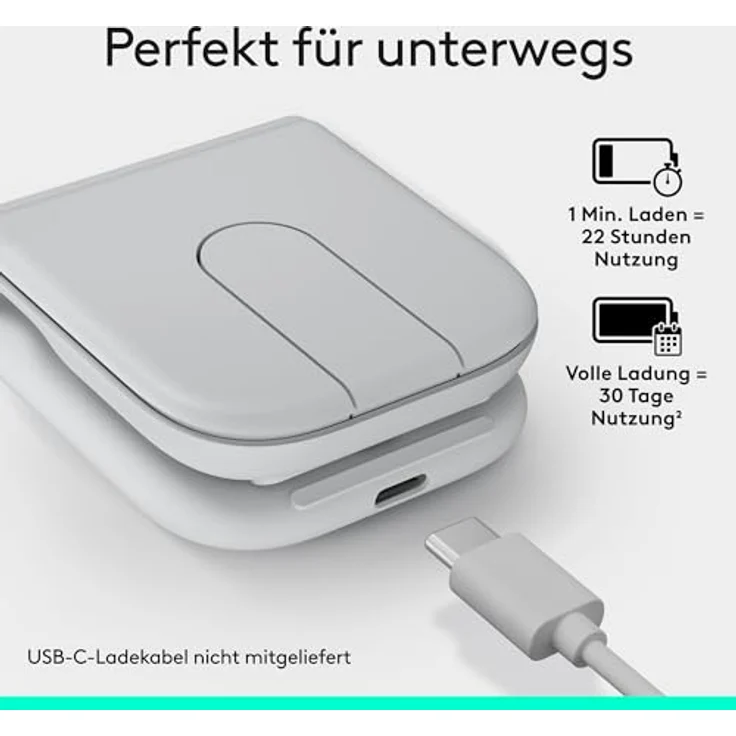 LOGITECH Mobi Fold kabellose faltbare Maus, präzise 4K DPI-Abtastung, adaptive Touch-Bildlauf, Off White – Bild 5