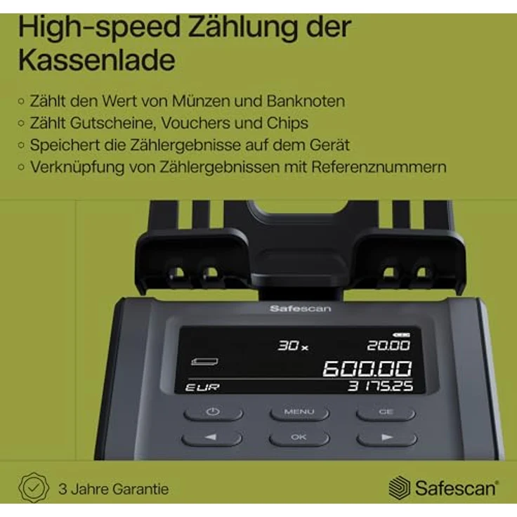 Safescan 6165 Geldzählmaschine, Wertzählung für Münzen und Banknoten, inklusive automatischer Münzrollenerkennung und individuellem Speichersystem für Zählergebnisse – Bild 2