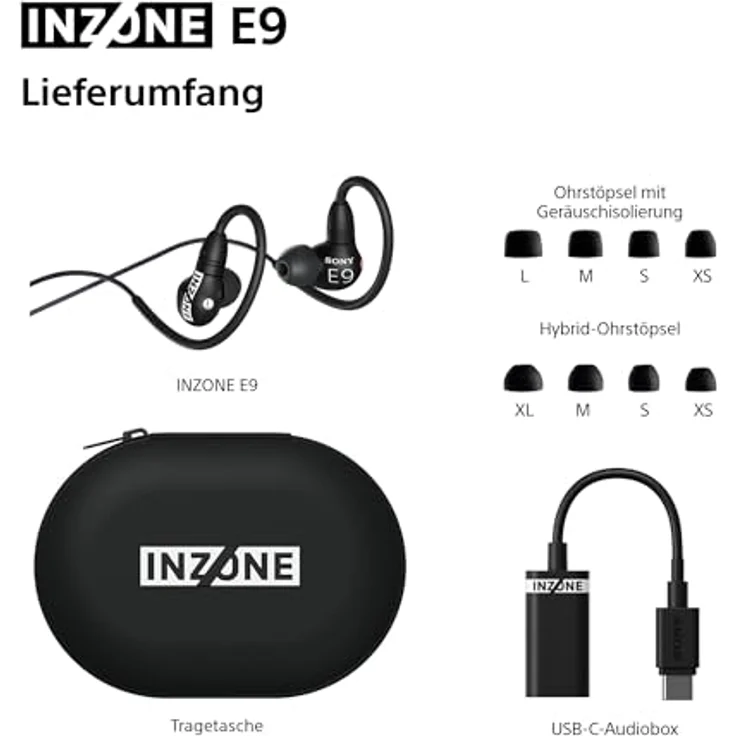 SONY INZONE E9, In-ear Gaming-Kopfhörer mit 360 Spatial Sound, Noise Isolation, USB-C Audiobox, Schwarz – Bild 8