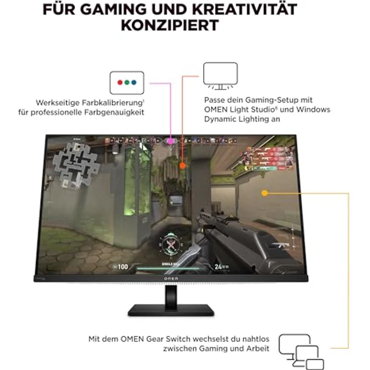 HP Omen Transcend Gaming-Monitor, QD-OLED, 4K UHD, 240 Hz, 31.5 Zoll, weiß – Bild 4