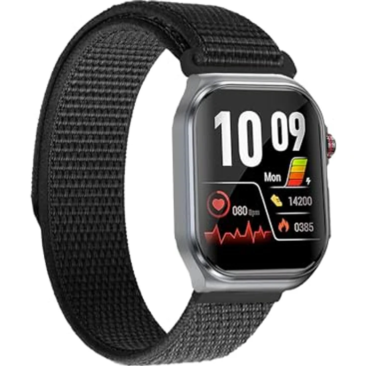 Knauermann PRO 3 Fan Edition eckig (2025) Grau, Gesundheitsuhr mit EKG Plus, HRV, Telefoniefunktion und SOS, Bluetooth, Schlafapnoe, Klett Schwarz, 14-24 – Bild 3