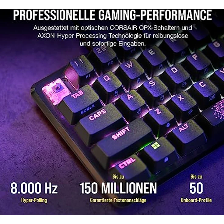 Corsair K65 PRO Mini RGB 65% Optisch Mechanische Gaming Tastatur - OPX Schalter - PBT Double-Shot Keycaps - iCUE-Kompatibel - QWERTZ DE Layout - Schwarz – Bild 4