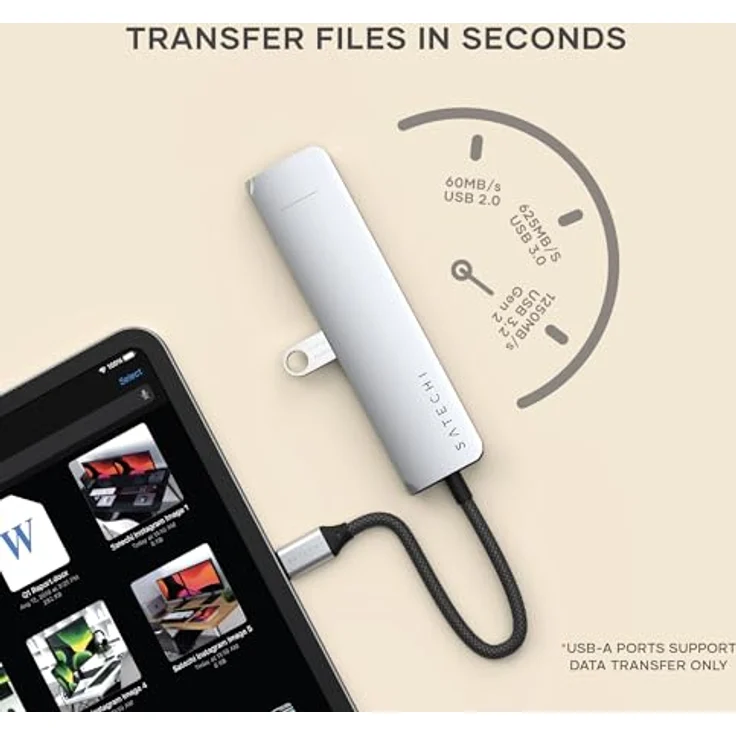 SATECHI 7-in-1 USB-C Hub Slim Plus, Multiport-Adapter, Dock mit 4K HDMI, 100W Power Delivery, 2X USB-A, Ethernet, SD/MicroSD – Silber – Bild 4