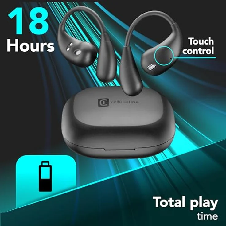 cellularline NEBIT, kabellose In-Ear-Kopfhörer mit Sprachassistent, Echtzeitübersetzung in über 100 Sprachen, Sofort-Transkription, KI-Zusammenfassungen, Open-Ear-Design, LED-Anzeige, schwarz – Bild 4