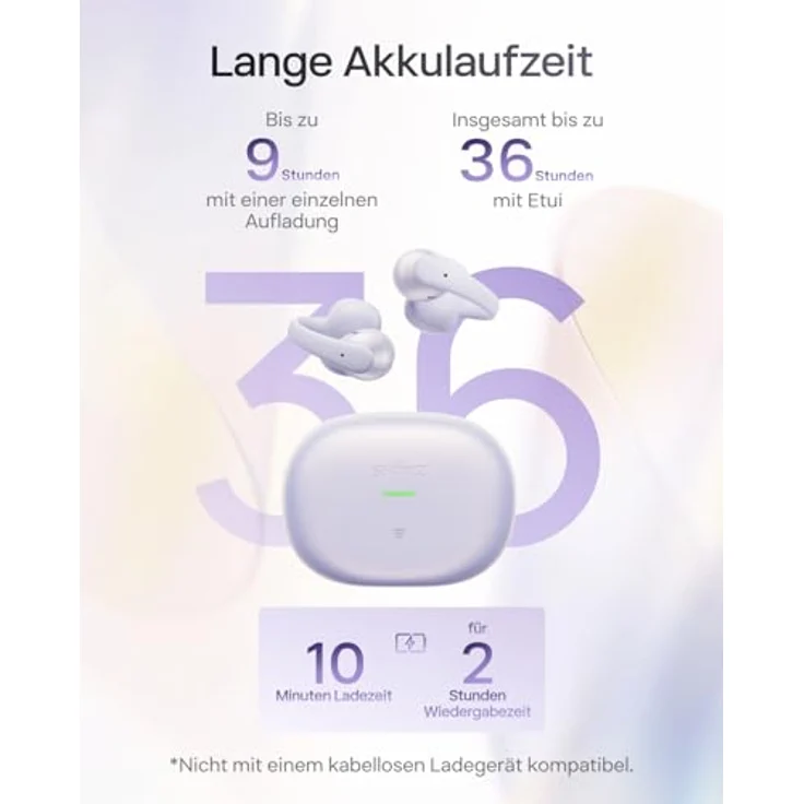 SHOKZ OpenDots Air, Open-Ear-Kopfhörer mit Clip-on, 36 Std. Wiedergabe, Bluetooth 6.1, IP55, Tiefes Bass, Morgenlila – Bild 5