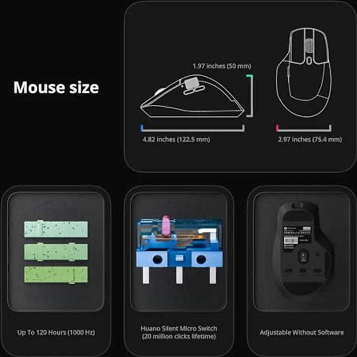 KEYCHRON Keychron M6 8K, Kabellose Ultra Silent Maus mit ergonomischem Design, schwarz – Bild 5