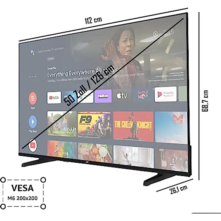 JVC LT-50VA3355 50 Zoll Fernseher/Android Smart TV (4K Ultra HD, HDR Dolby Vision, Triple-Tuner, Bluetooth, Dolby Atmos) [2023], Schwarz – Bild 3