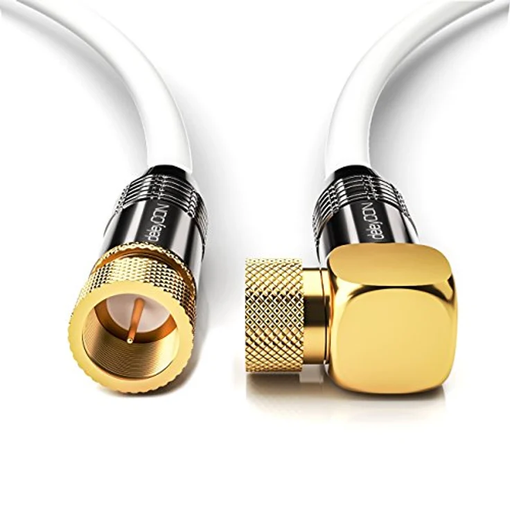 deleyCON 1,5m SAT Antennenkabel PREMIUM HDTV Satellitenkabel gewinkelt Koaxialkabel - F-Stecker (90° Grad) zu F-Stecker - Weiß - METALL vergoldet – Bild 3