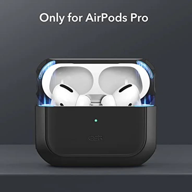ESR AirPods Pro 2 Hülle mit HaloLock, MagSafe Ready, USB-C/Lightning Kabel, Hybrid Sturzschutz, Schwarz – Bild 2